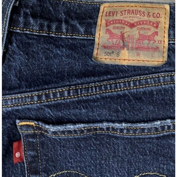 Levi's 501 S Jeans 27X26 Skinny Dark Wash Blue Distressed Denim 5 Pocket Casual - Picture 7 of 7